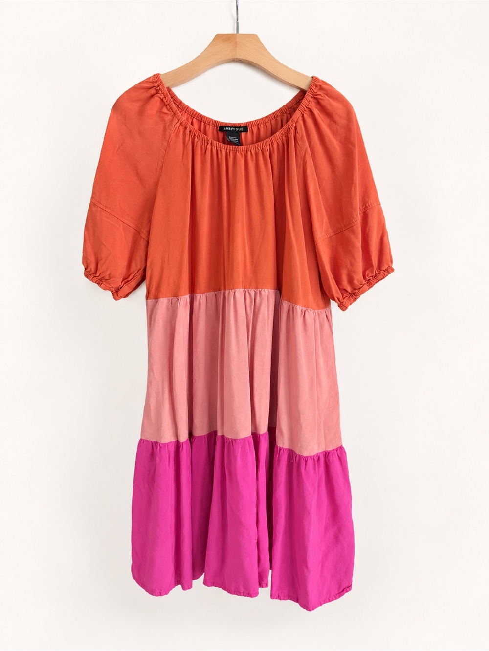 Robert Louis Colorblock Tiered Mini Dress Puff Sleeve Size M